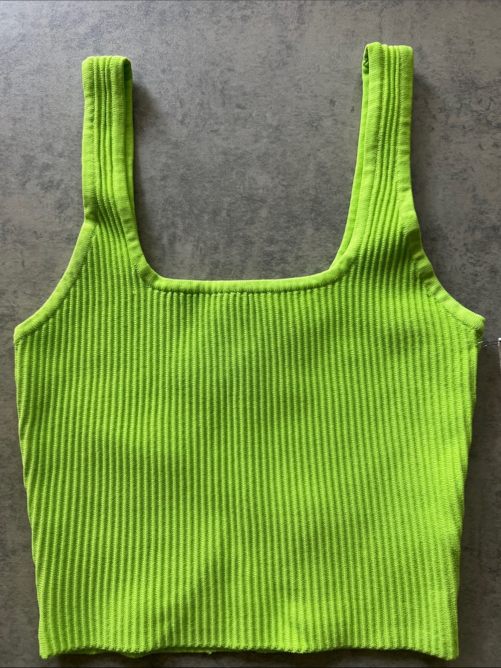 Ribbed Square-Neck Tank Top in Neon Green